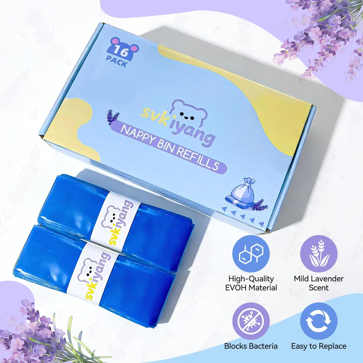 16 Pezzi Ricarica Mangiapannolini, Compatibile con Tommee Tippee Sangenic Tec+Simplee Sangenic+Twist & Click, Realizzate In Materiale EVOH Antibatterico e Deodorante a 7 Strati, Ispessite e Resistenti