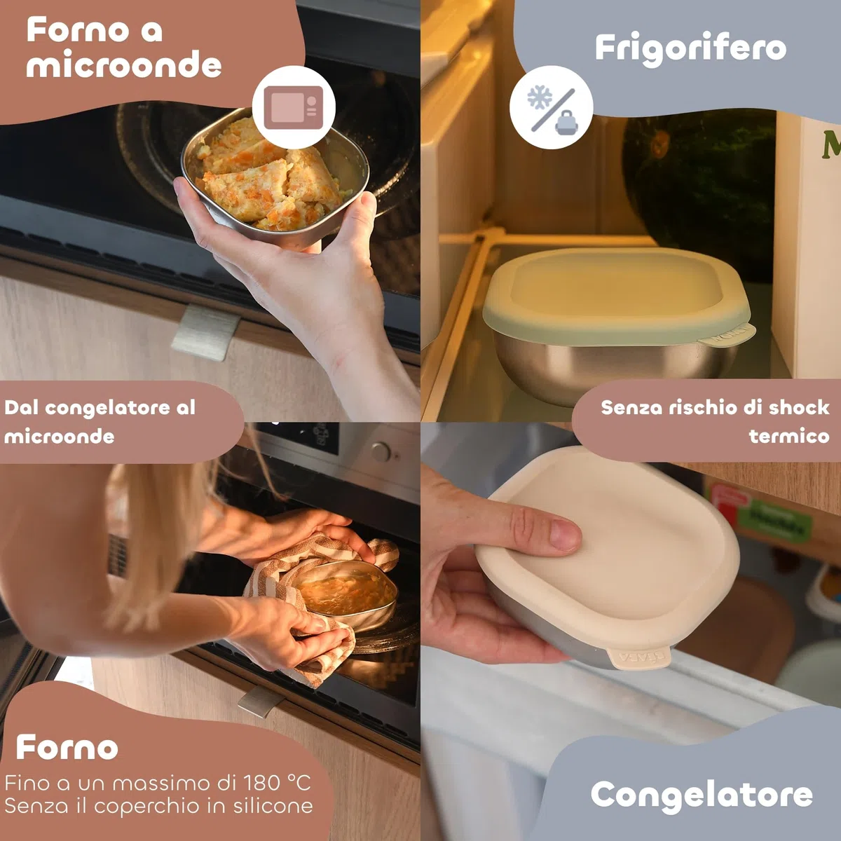 BÉABA Box Pappa Inox – Vasetti Ermetici per Bebè, Purè e Merende, Resistenti e Infrangibili, Senza BPA, Congelatore e Microonde – Natural Set