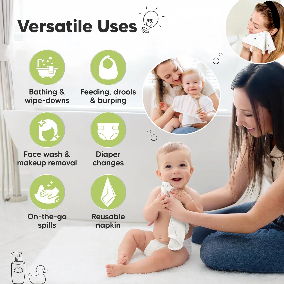 6pk Salviette bebè cotone per neonati - Salviette in mussola di cotone bio morbide per maschi, femmine, neonati, asciugamani bimbi, assorbenti e delicate per pelle sensibile (Nordic)