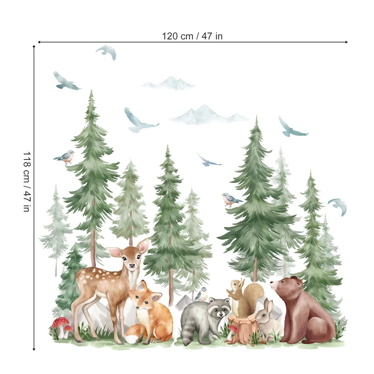 wondever Adesivi Murali Animali Foresta Albero Grande Sticker da Muro Cervo Orso Volpe Montagna Adesivi da Parete per Camerette Bambini Asilo Nido