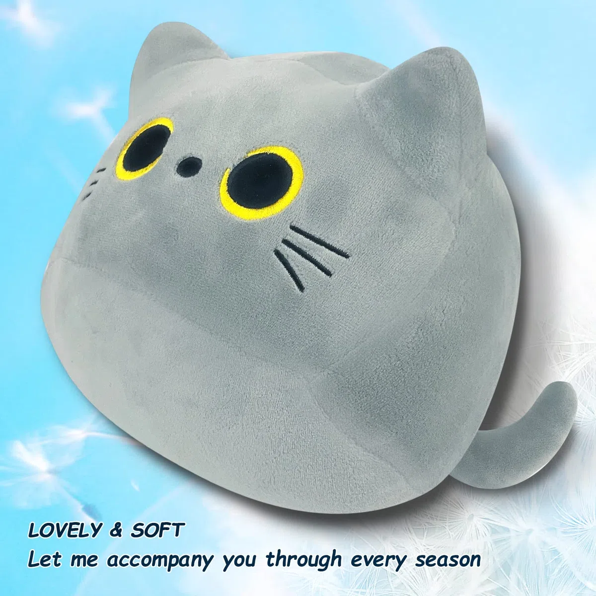 Peluche Cuscino Arredo, Kawaii Gatto Sdraiato Peluche Giocattoli Bambola Giocattolo, Gatto Cartone Animato Cuscino Decorativo, Peluche Ripiene Nero(600g)