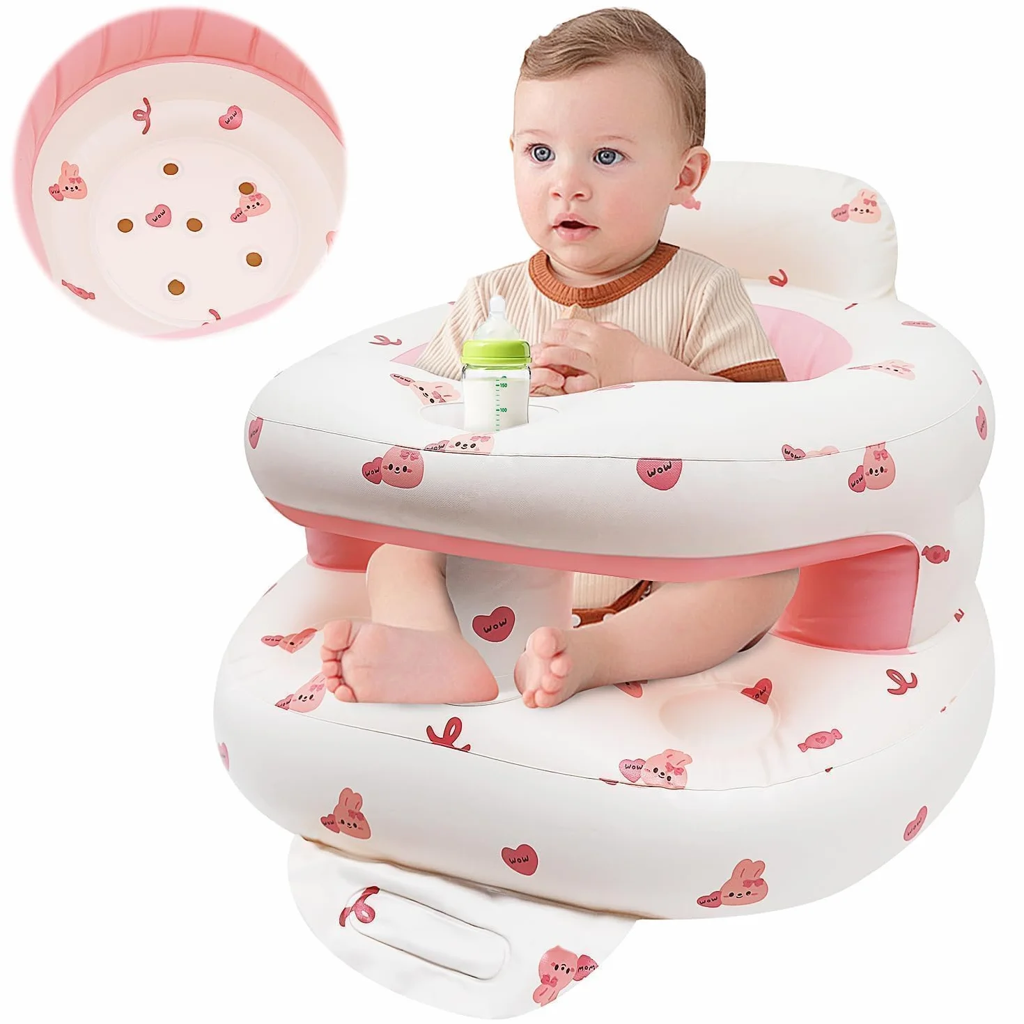 Seggiolino Gonfiabile Neonato di 3-36 Mesi di, Sedia Gonfiabile per Bebè a Pieghevole con Pompa Integrata, Supporto per Seduta per Bimbi Piccoli (Coniglio)