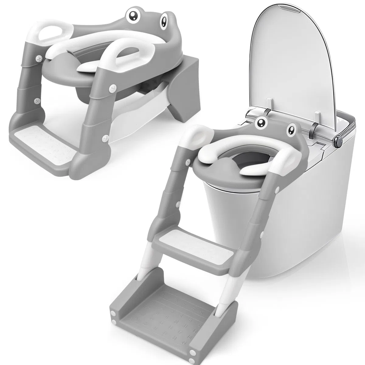 Riduttore wc bambini, 2 In 1 Vasino Bambini con Scaletta, Maniglia e Cuscino Morbido, Sedile Rialzato Vasino Pieghevole, WC Portatile con Protezione Antispruzzo per Bambini Maschi e Femmine