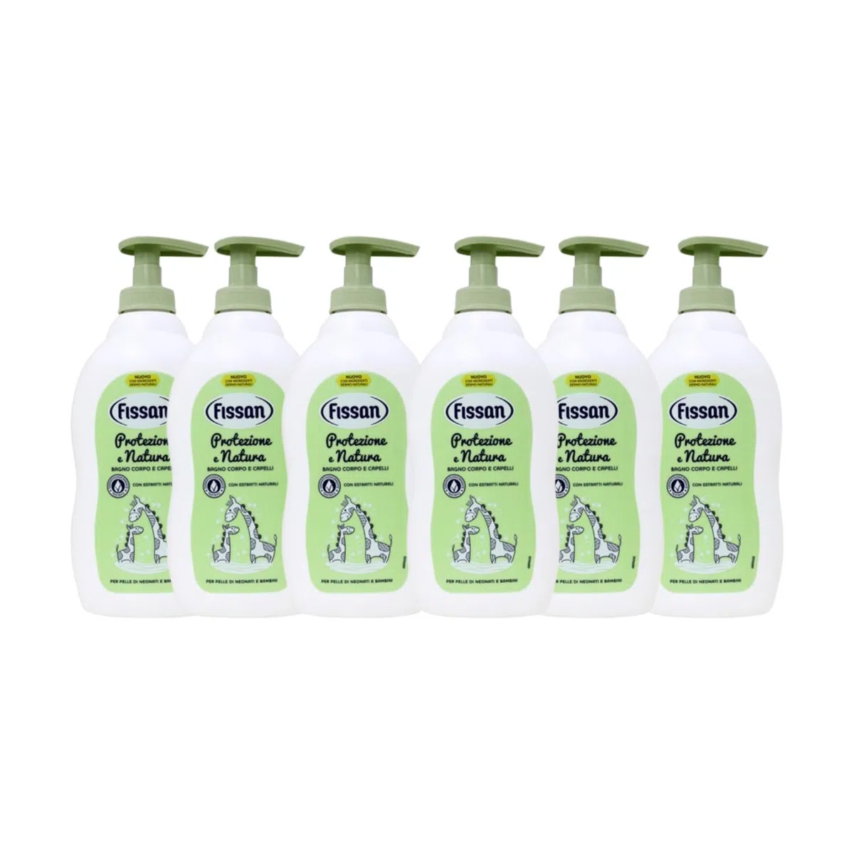 FISSAN - Protezione e Natura Bagno Corpo e Capelli per Pelle di Neonati e Bambini - Delicato sugli Occhi - 0% Coloranti e Detergenti Solfati - Dermatologicamente Testato - 6 Confezioni - 400ml