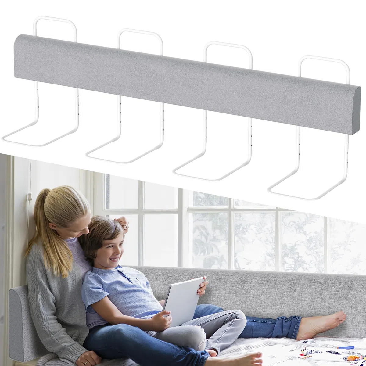 Ikodm Griglia di protezione per il letto, 200 cm, per bambini, regolabile in altezza, protezione per i bordi del letto, deformabile, ringhiera di sicurezza, per lettino, letto a molle, grigio, 9097