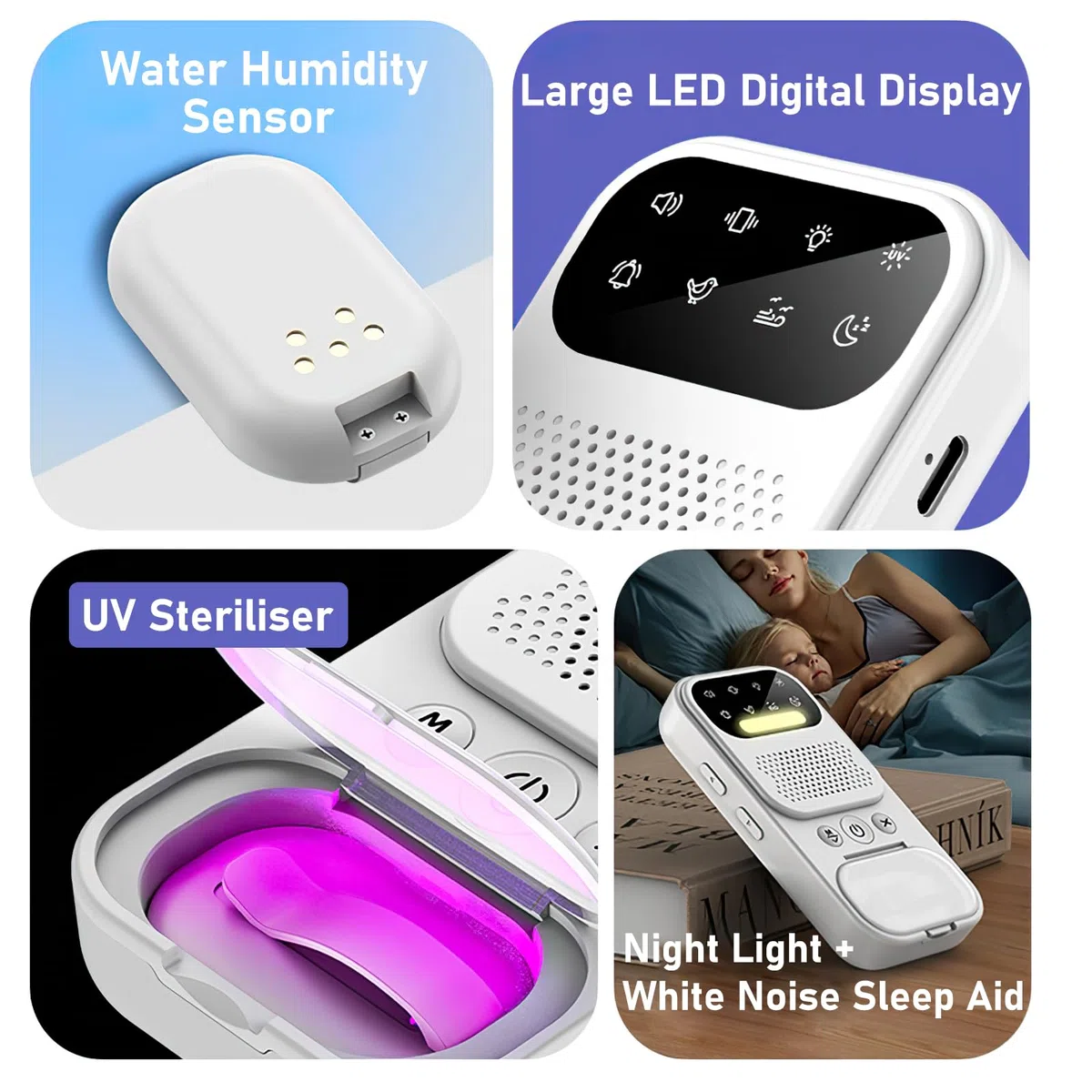 Allarme Pipì per Bambini Senza Fili, Allarme Portatile per Pipì con Luce Notturna/Rumore Bianco Senza Fili, Allarme Pipì per Bambini Ricaricabile via USB, 3 Modalità di Funzionamento
