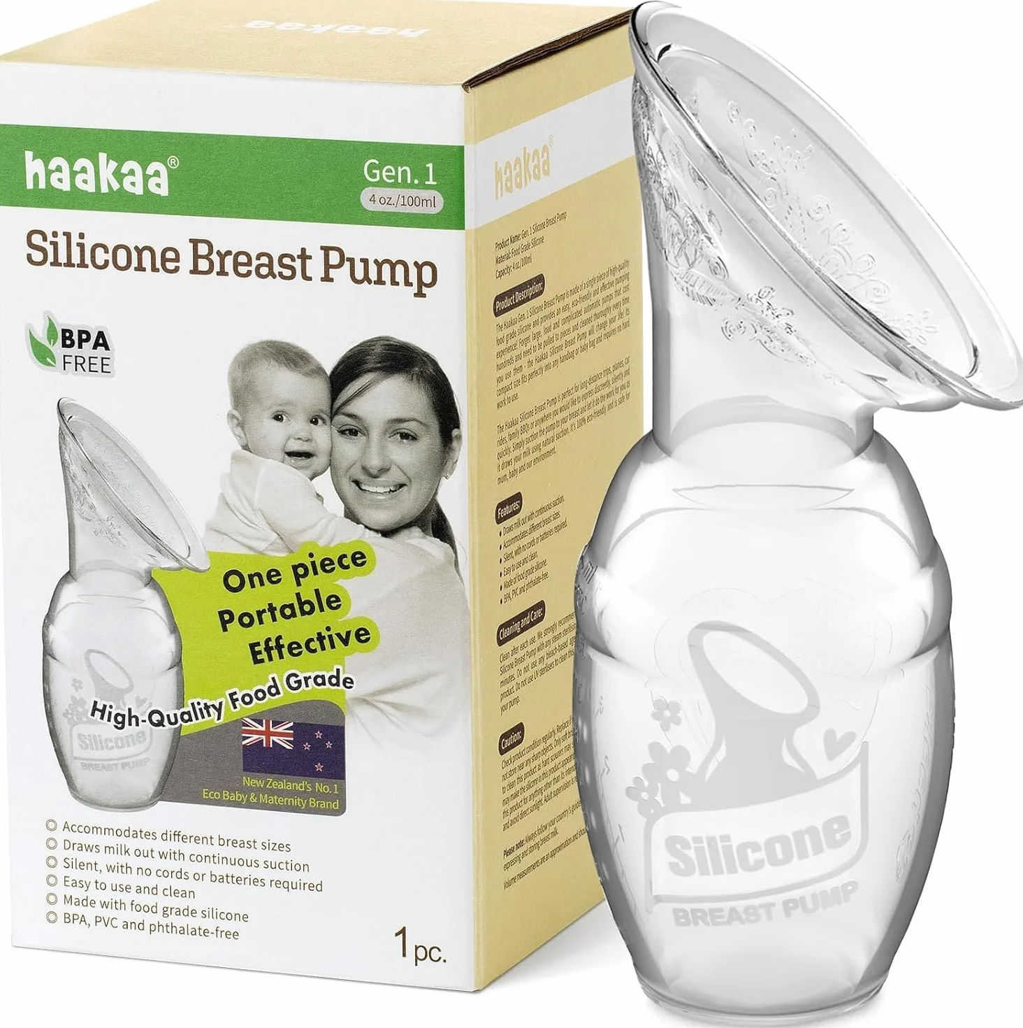 haakaa 100 ML Tiralatte Manuale, Trasparente Tiralatte in Silicone, Aspirazione Manuale per Risparmiare Latte, Sano e Innocuo