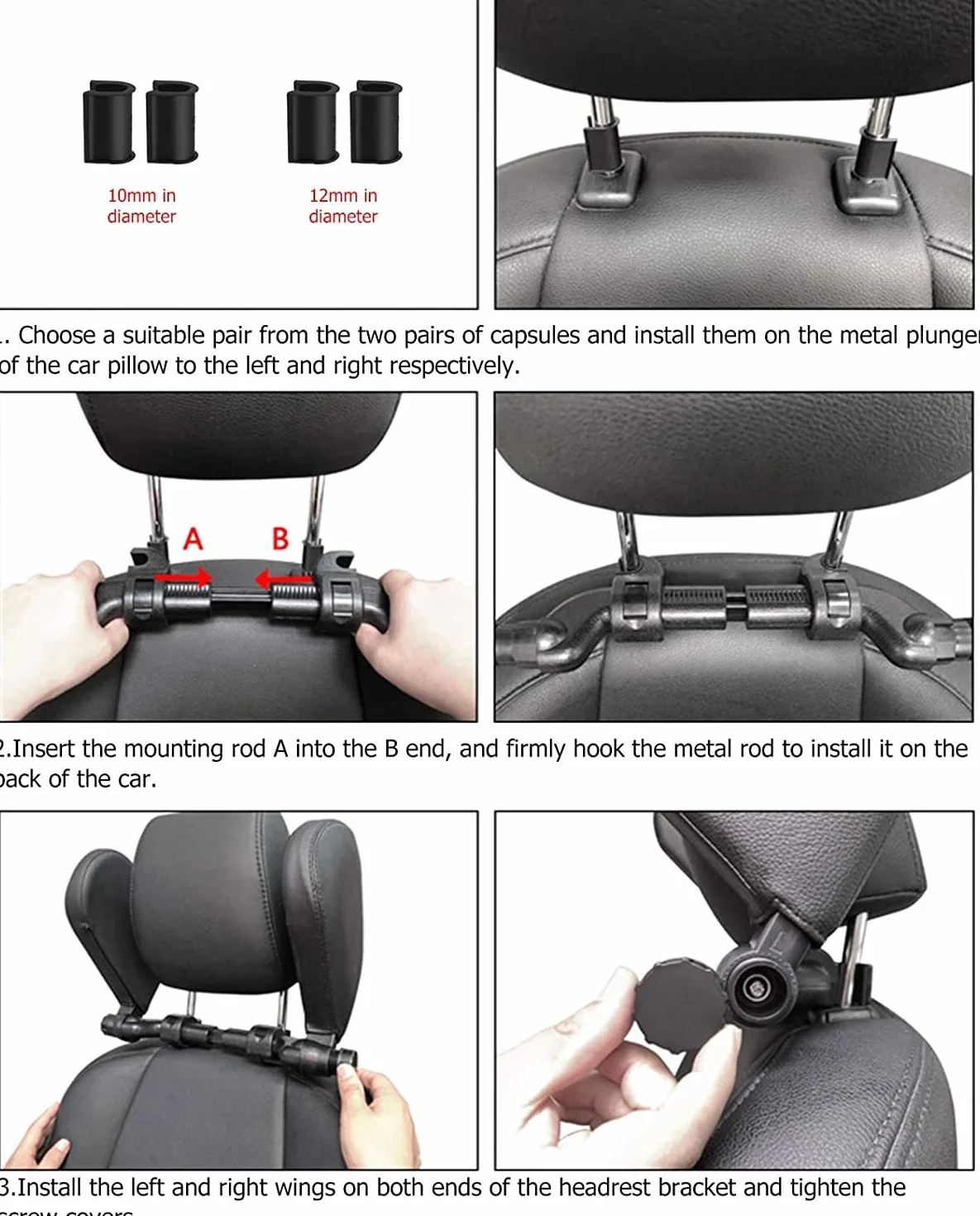 Poggiatesta Auto, Cuscino Poggiatesta per Auto, Poggiatesta da Viaggio Collo Auto Protezione Collo in Pelle con Memory Foam con Barra Scorrevole Regolabile per Seggiolino Bambini Adulti