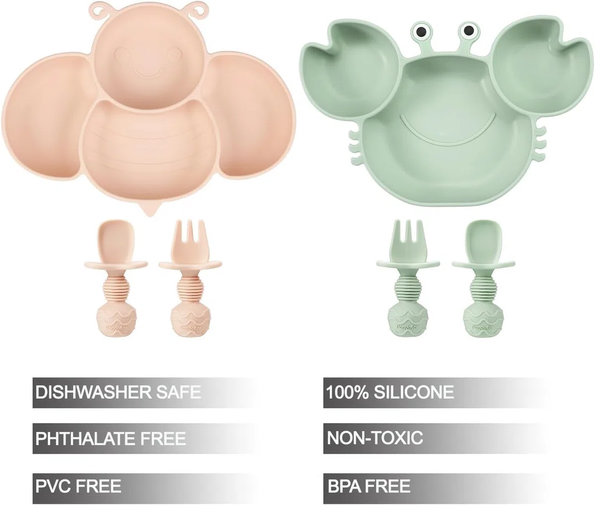 PandaEar Piatto di aspirazione in silicone per bambini bambini con 4 cucchiai auto-alimentazione