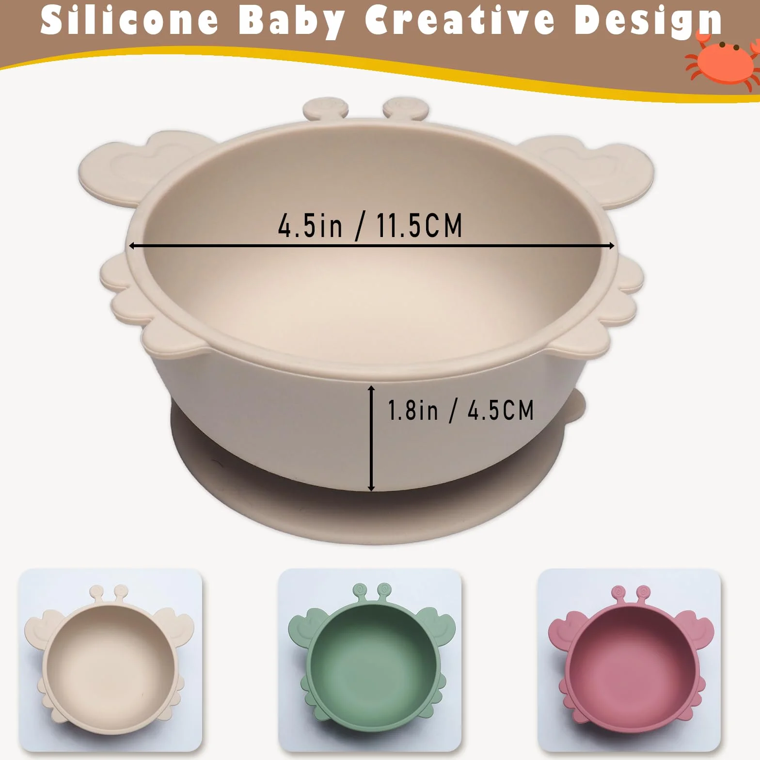 Set di 3 Ciotole per Bambini con Ventosa, Ciotola con ventosa per bambini, set pappa svezzamento Senza BPA, Antiscivolo Ciotola per Alimenti in Silicone per Neonati, Bambini Piccoli e Infanti