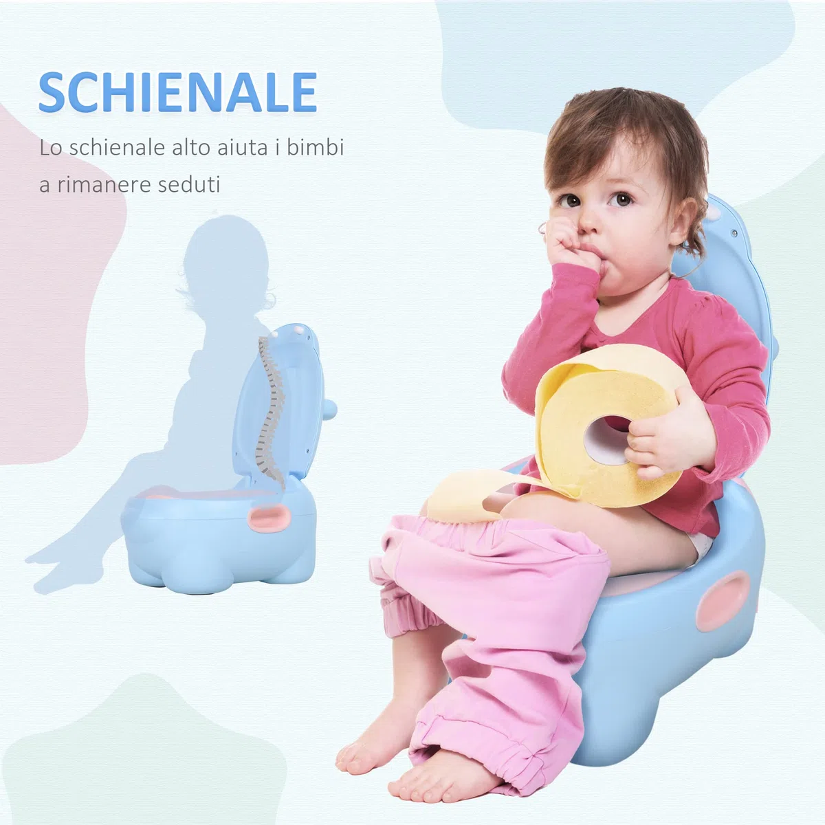 HOMCOM Vasino per Bambini 6 Mesi-48 Mesi Antiscivolo Ippopotamo Blu (40x30x23cm)
