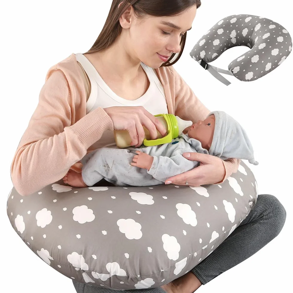 Labtec Cuscino Allattamento Neonato, cuscino tummy time neonato, con cinghia regolabile in vita, cuscino di supporto per bambini, 100% cotone
