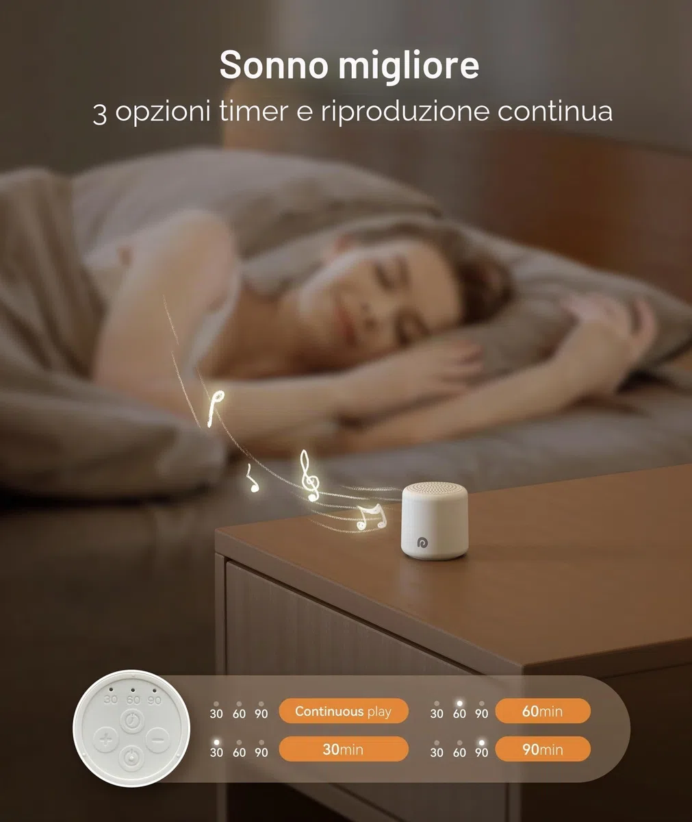 Dreamegg Pocket Sleep 1 Mini Macchina Rumore Bianco, Portatile Rumori Bianchi per Neonato Adulti con 16 Suoni Rilassanti, Suoni Bianchi per Neonati Ricaricabile, 32 Livelli Volume