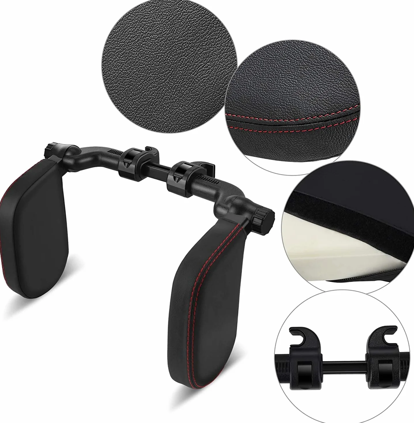 Poggiatesta Auto, Cuscino Poggiatesta per Auto, Poggiatesta da Viaggio Collo Auto Protezione Collo in Pelle con Memory Foam con Barra Scorrevole Regolabile per Seggiolino Bambini Adulti