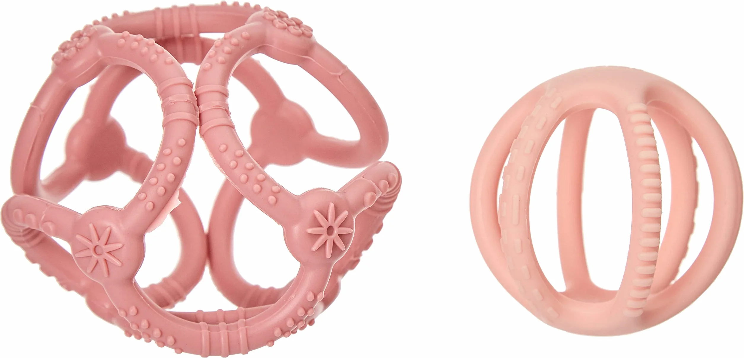 Nattou Set con 2 palline in Silicone, Da afferrare e mordere, Senza BPA, Ø 10 cm + 7 cm, Silicone, Rosa antico/Rosa chiaro