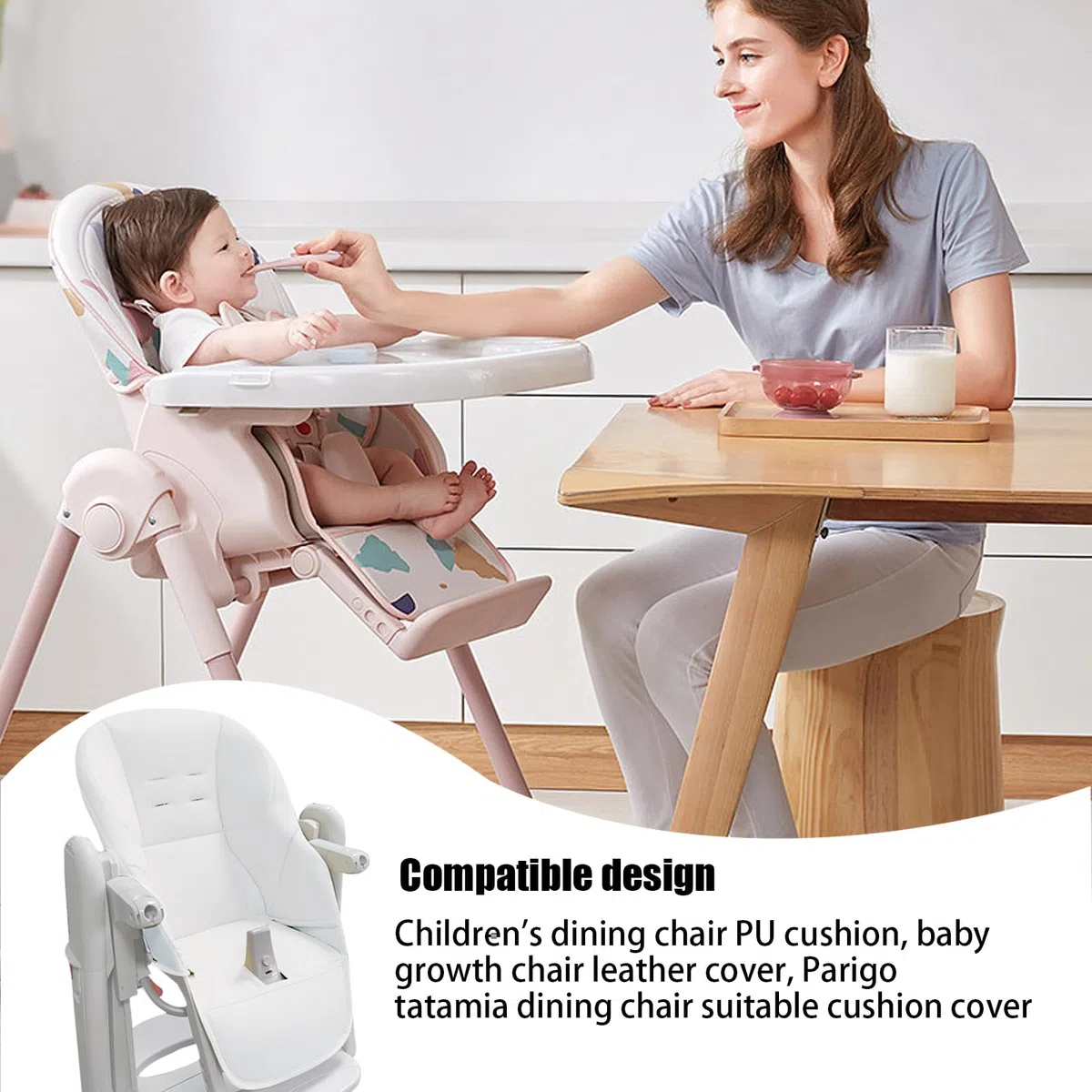 Fodera per sedia da pranzo per bambini, imbottitura per seggiolone in pelle PU, comoda fodera per cuscino per seggiolone per bambini Fodera ricambio per inserto per seggiolone per Peg Perego Tatamia