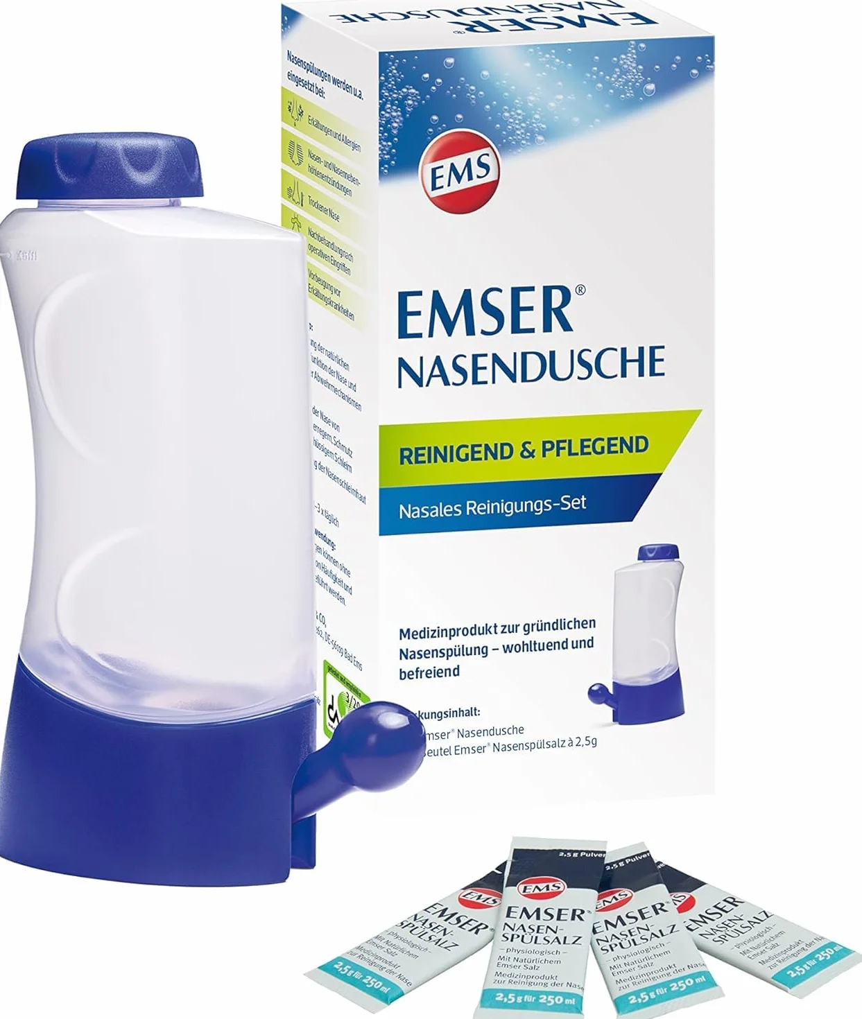 EMSER Nasendusche nasales Reinigungs-Set mit Spülsalz-Beuteln, 1 pz Doccia nasale