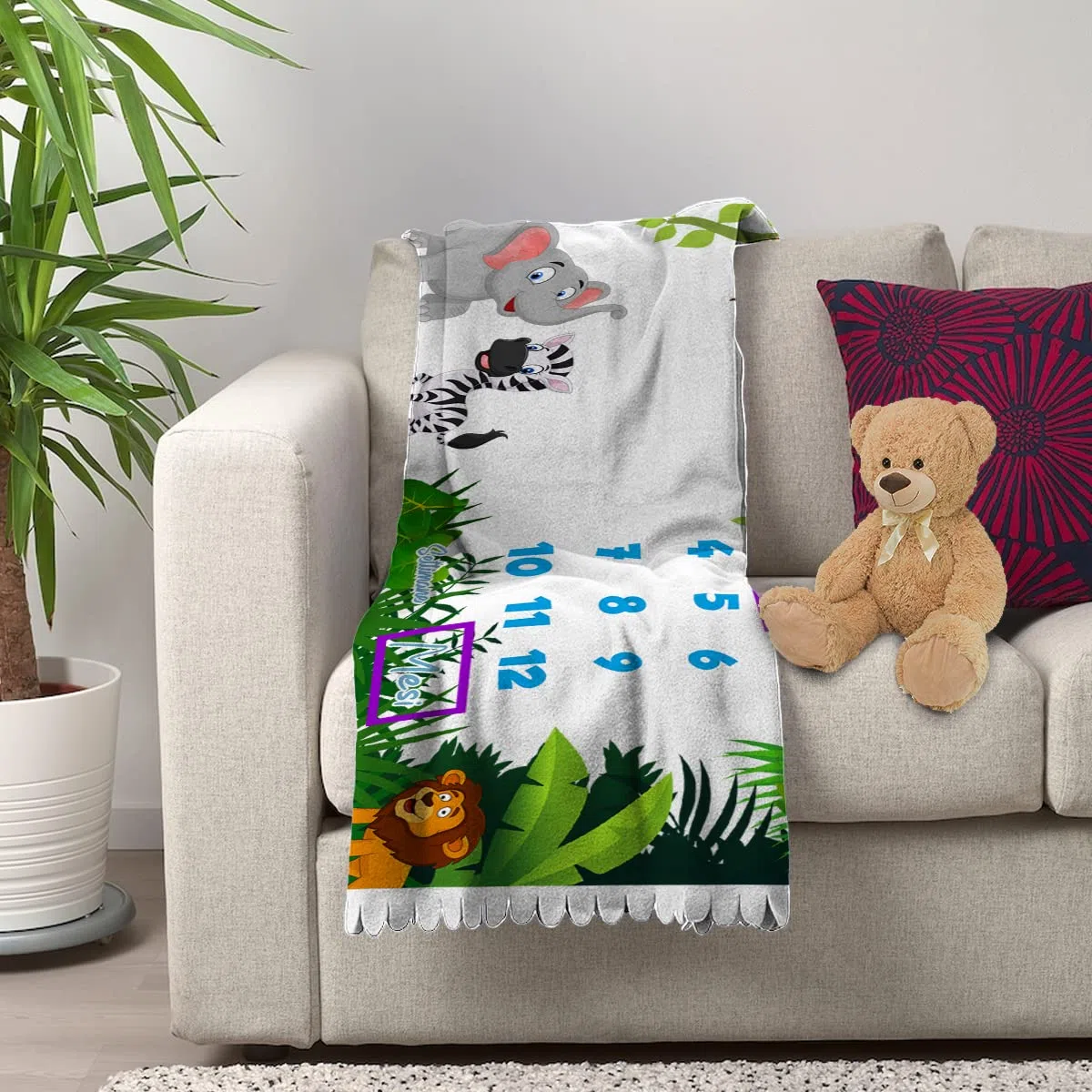Copertina complimese neonato 1-12 personalizzabile con nome, 150x100 cm in pile, stampa ad alta definizione, kit riquadri incluso, idea regalo nascita