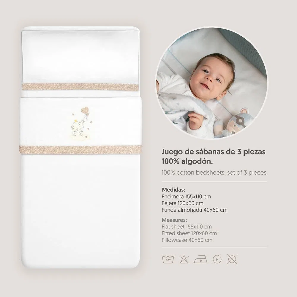 Interbaby - Set di lenzuola per lettino 60 x 120 cotone 100% | lenzuolo per lettino in flanella, caldo, morbido, con lenzuolo con angoli, piano di lavoro e federa per cuscino | ideale per l'inverno |