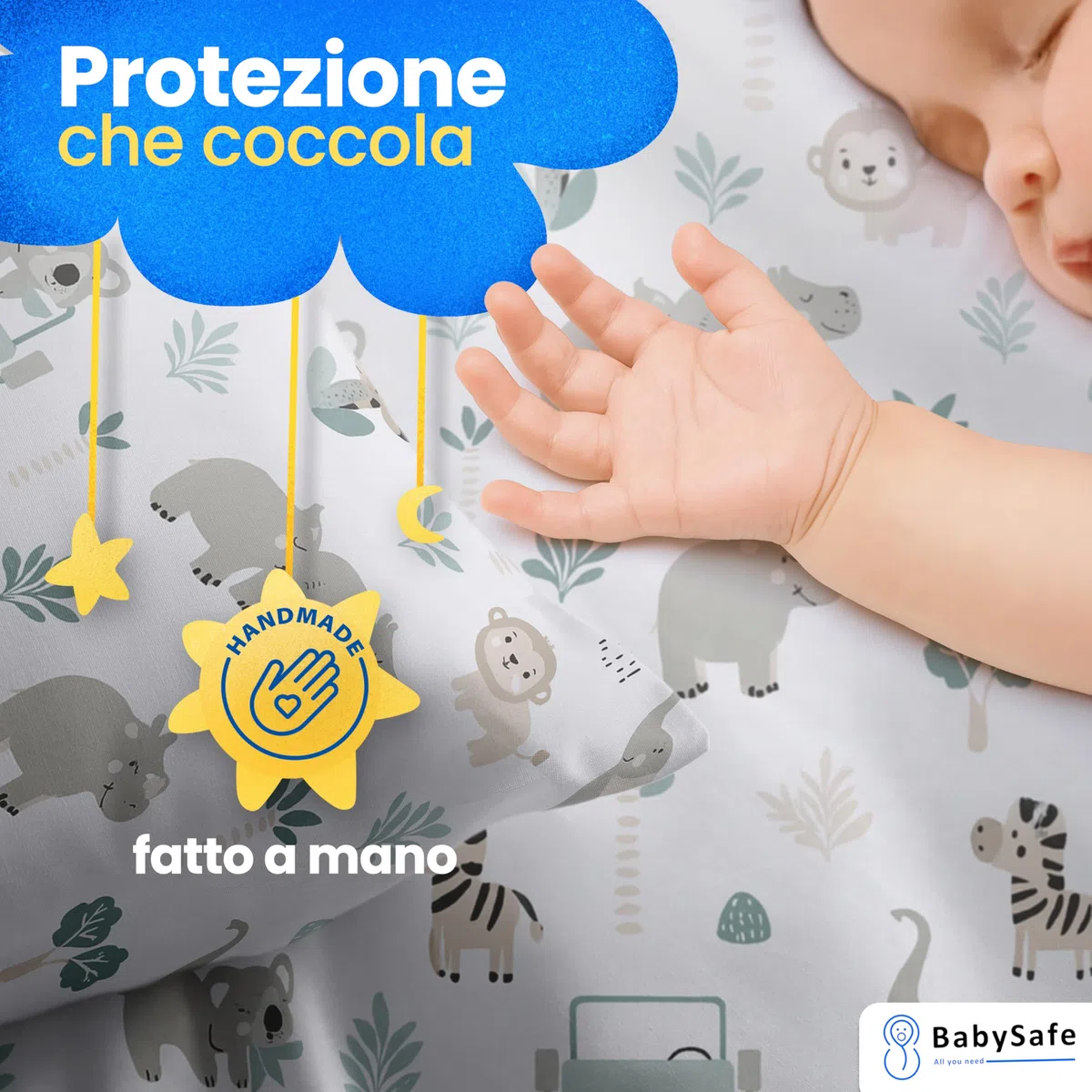 BABYSAFE Set Copripiumino Lettino 100x135 e Federa Cuscino 40x60 Coordinata, 100% Cotone Certificato Oeko-Tex - Copripiumino 100x135 Neonato per Culla, Lettino o Carrozzina Made in Europe
