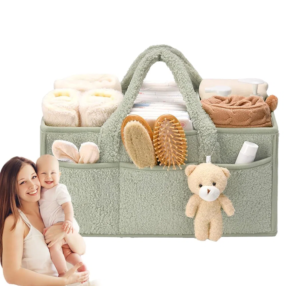 Borsa Porta Pannolini Organizer, Organizer Per Pannolini Per Bambini con Scomparti e Maniglie, Portatile Organizers Fasciatoio per Neonati, Baby Diaper Caddy (Verde)