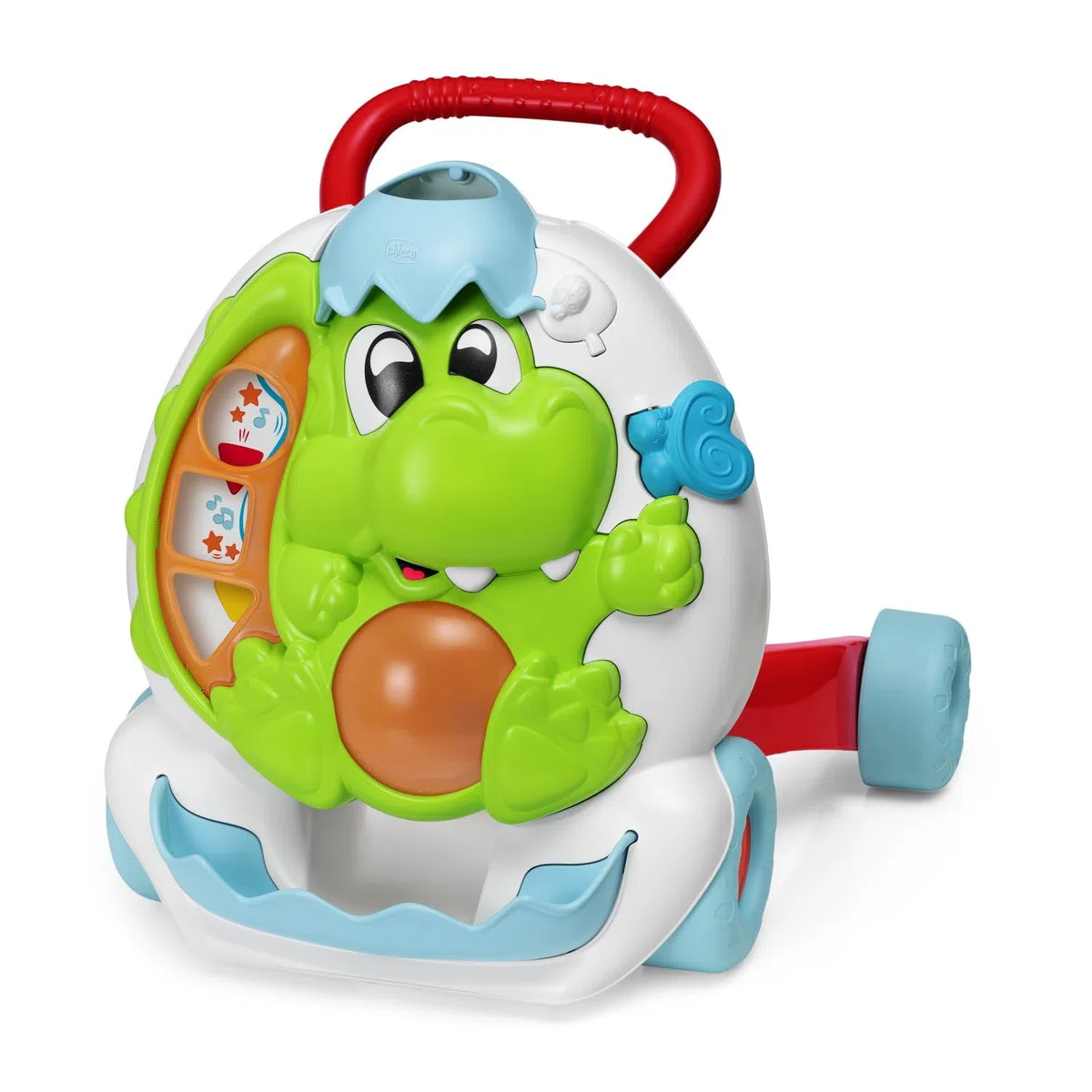Chicco Gioco Primipassi Dinosauro, 2in1 Evolutivo, Girello e Centro attività Elettronico, 2 Palline, 3 Formine, Luci e Suoni, Parti in Plastica Riciclata 80%, Made in Italy, Giochi Bambini 9-24 Mesi