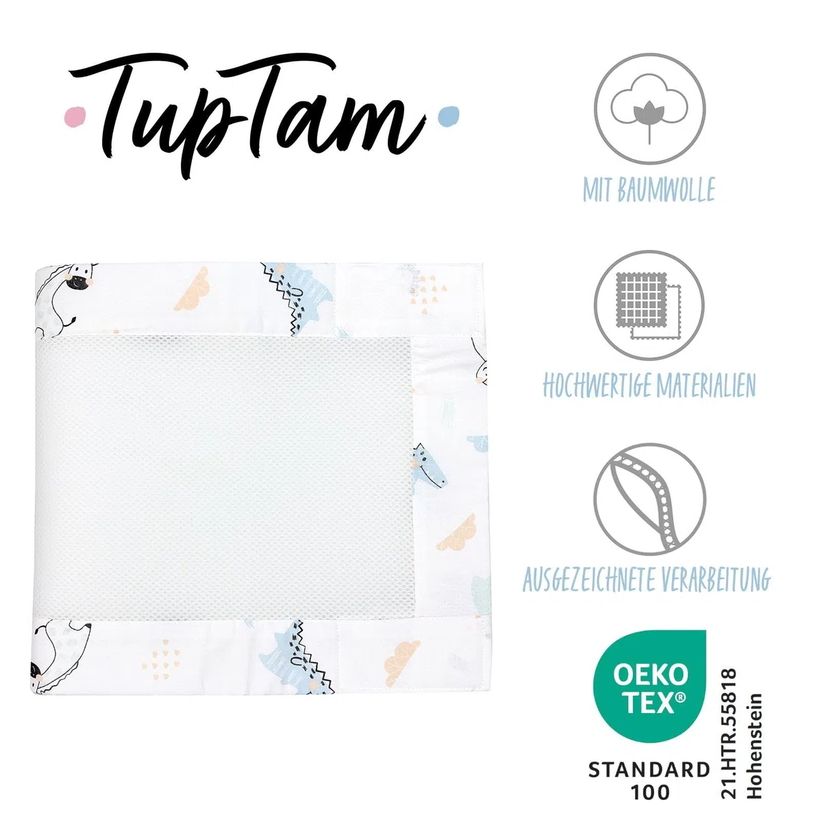 TupTam Protezione Paracolpi per Lettino Nido per Neonati Traspirazione Air Mesh 2 Pack, Animali Blu, ca.128 x 30 cm (per Lettino 140x70)