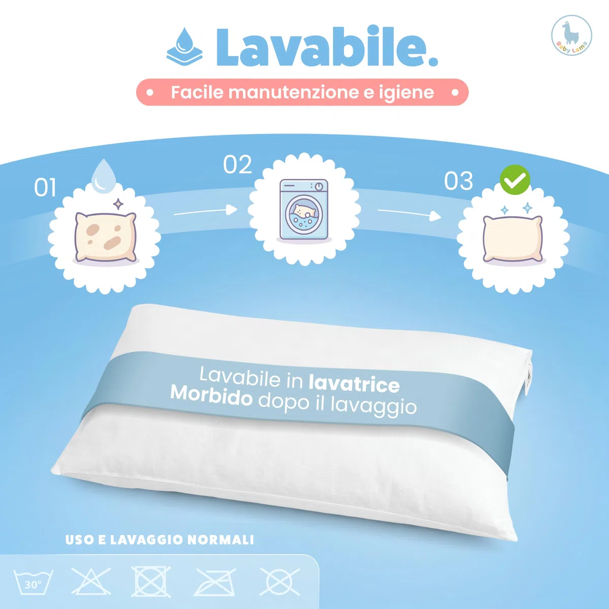 Baby Lama (2 Cuscini) Cuscino Bambino 2 Anni - 6 Anni. Cuscino Lettino Bambino Basso per Dormire 40x60. Cotone 100% Oeko-Tex – Ipoallergenico, Lavabile, Antisoffoco. Made in Italy (2)