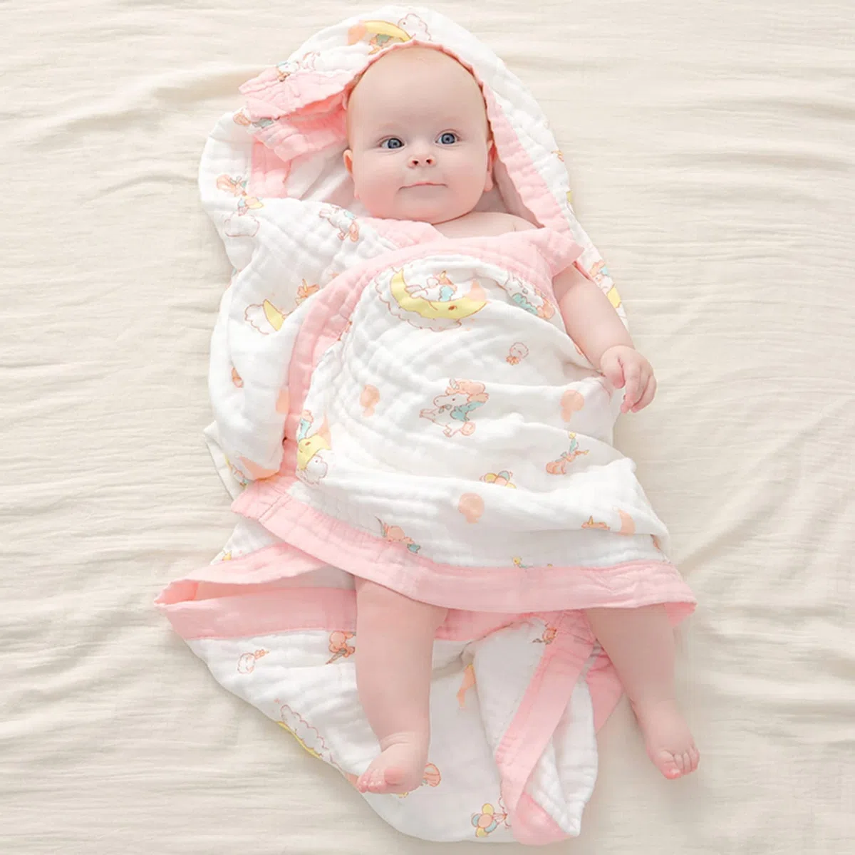110 * 110CM Mussole Neonato Cotone-6 Strati di Morbida e Confortevole Copertina Neonato Cotone,100% Cotone Coperta Neonato Adatto per Culla, Carrozzina|Unicorno Rosa
