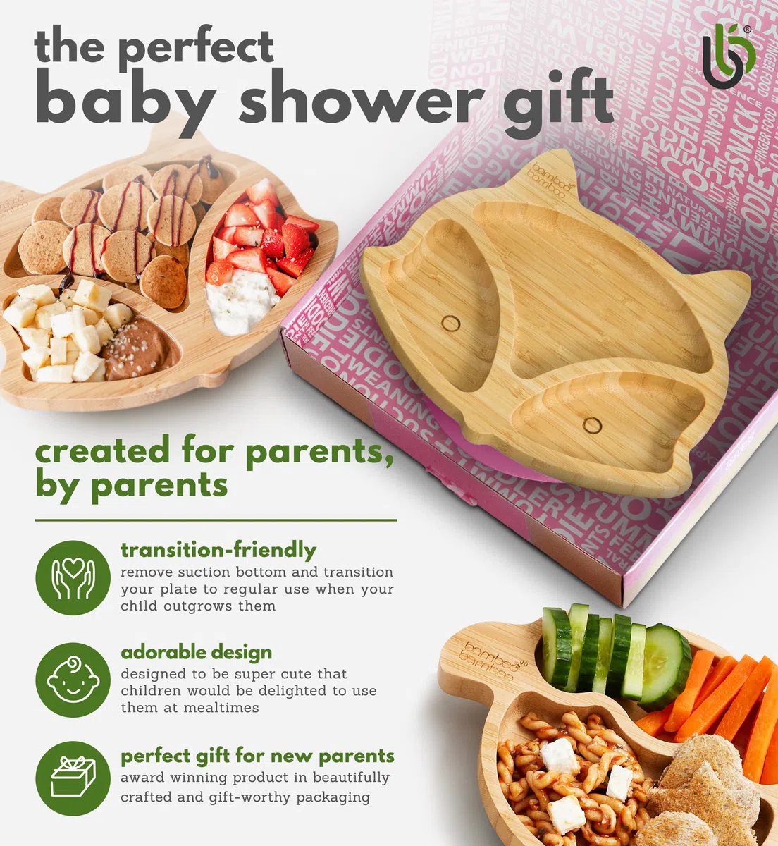 bamboo bamboo Piatto Baby E Bambini Piatto Bambù Volpe Con Suzione Sicura Per Pasti E Svezzamento Antiscivolo Per Neonati Da 6 Mesi (Volpe, Rosa)