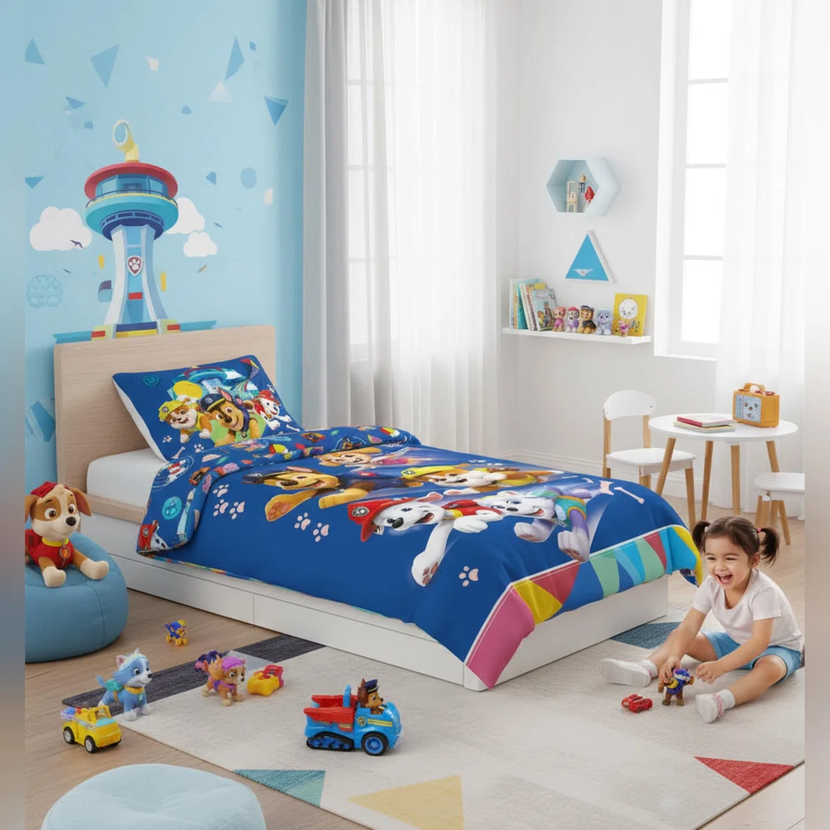 Paw Patrol, set di biancheria da letto per letto singolo, 140 x 200 cm, con federa 60 x 65 cm, 100% cotone, design "Rescue Team Adventure", biancheria da letto per bambini, morbida e traspirante