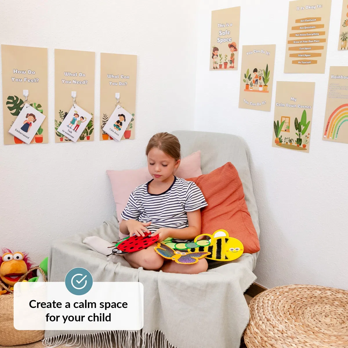 ODOXIA Angolo della Calma | Perfetto per Le Aule e Le Case | Articoli per l’Angolo Calmante per Bambini | Kit Angolo della Calma | Kit Calmante con Poster Calm Down Corner