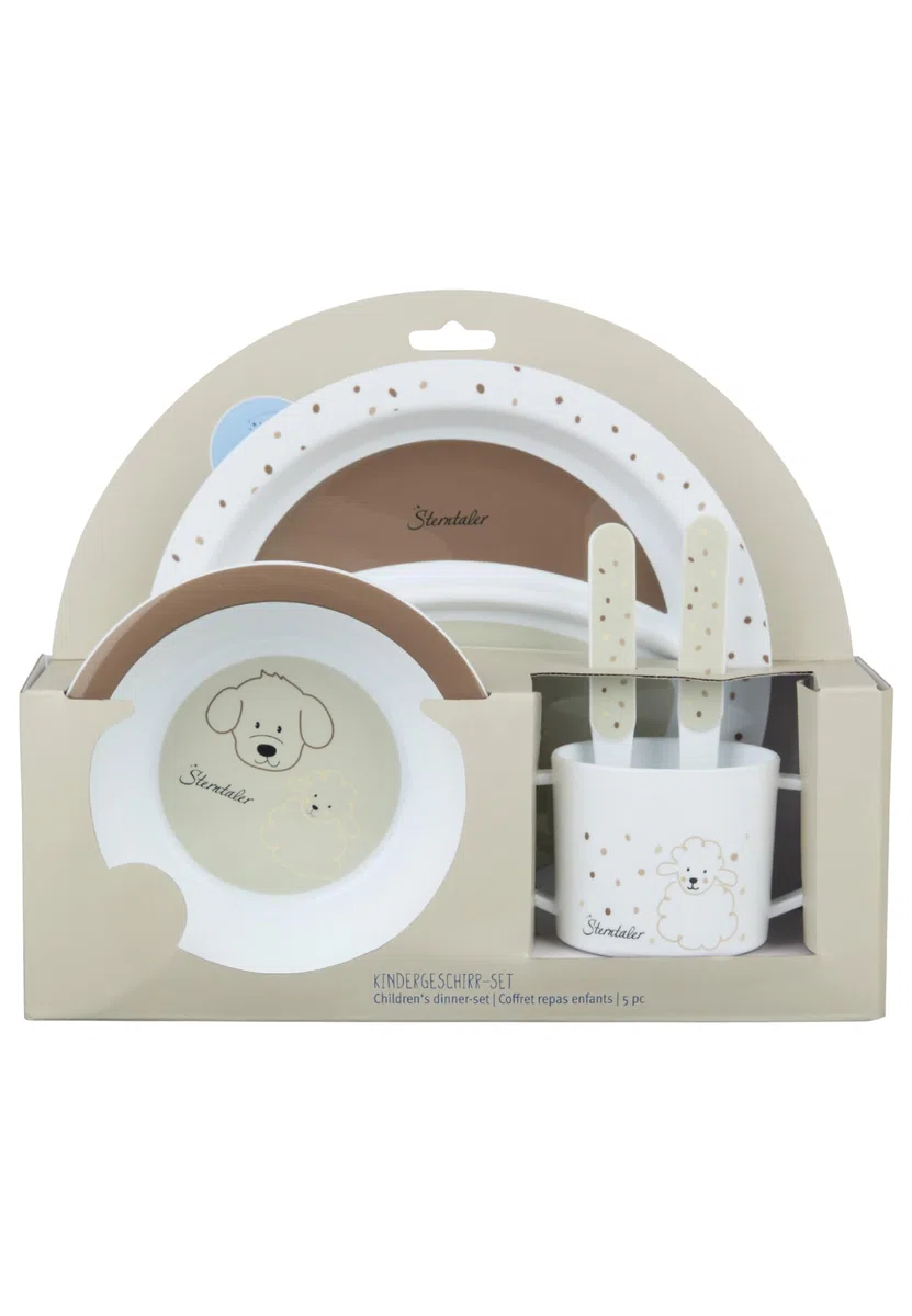 Sterntaler Set di stoviglie da fattoria – stoviglie per bambini e bambini con base antiscivolo su piatto, tazza e tazza – robuste stoviglie per bambini e bambini in materiale alimentare, beige