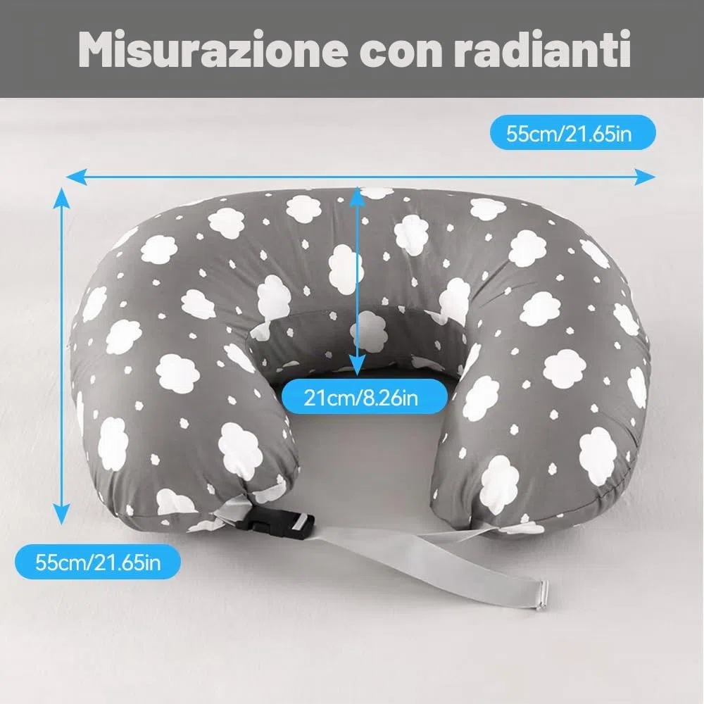 Labtec Cuscino Allattamento Neonato, cuscino tummy time neonato, con cinghia regolabile in vita, cuscino di supporto per bambini, 100% cotone