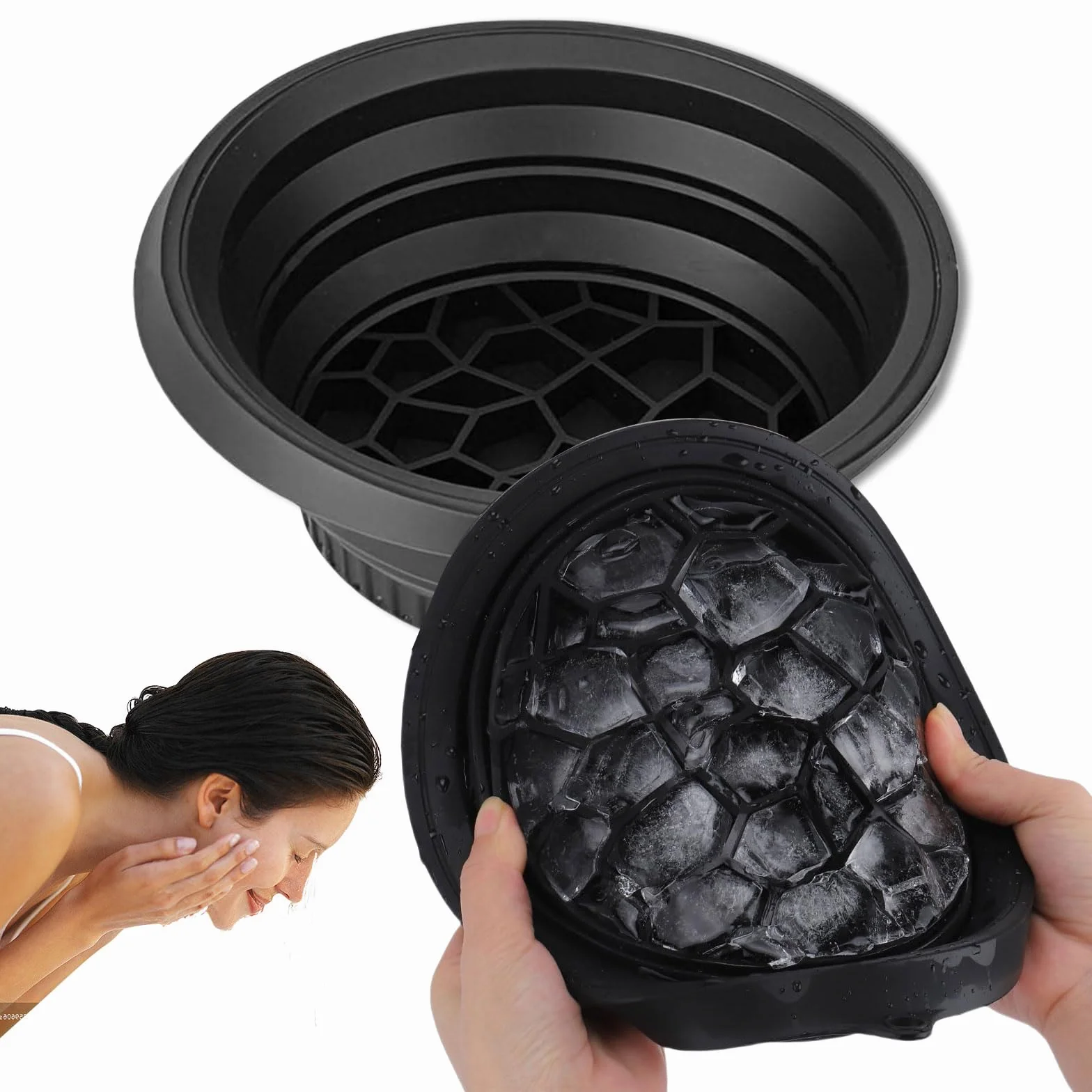 Ciotola per Il Viso con vano Integrato per Il Ghiaccio, Silicone Pieghevole, Ciotola per Immersione facciale per tonificare la Pelle e ridurre l'acne (Nero)