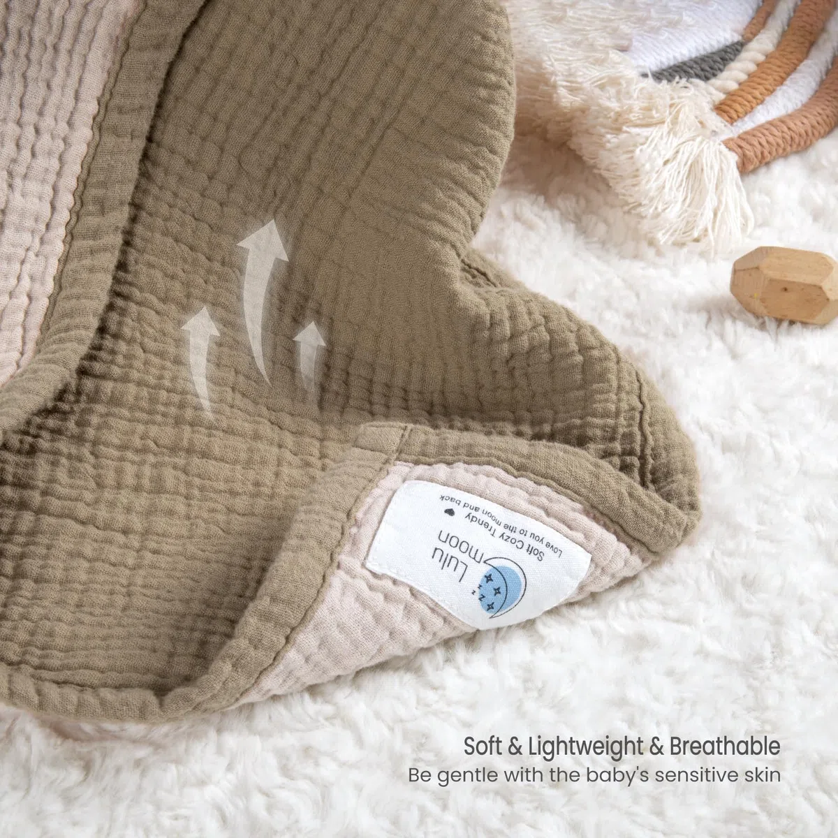 Lulu moon Coperta in mussola per neonati - Coperta traspirante per neonati, Coperta per Culla per Bambini, Coperta in Mussola per Bambini, Ragazze, Ragazzi 120x120cm