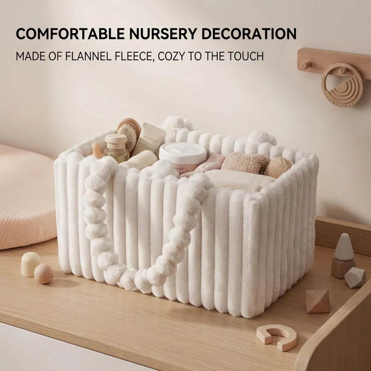 Portapannolini per bambini, Portapannolini portatile con divisori rimovibili, Contenitore in morbida flanella per oggetti essenziali, giocattoli e forniture per bambini, Bianco