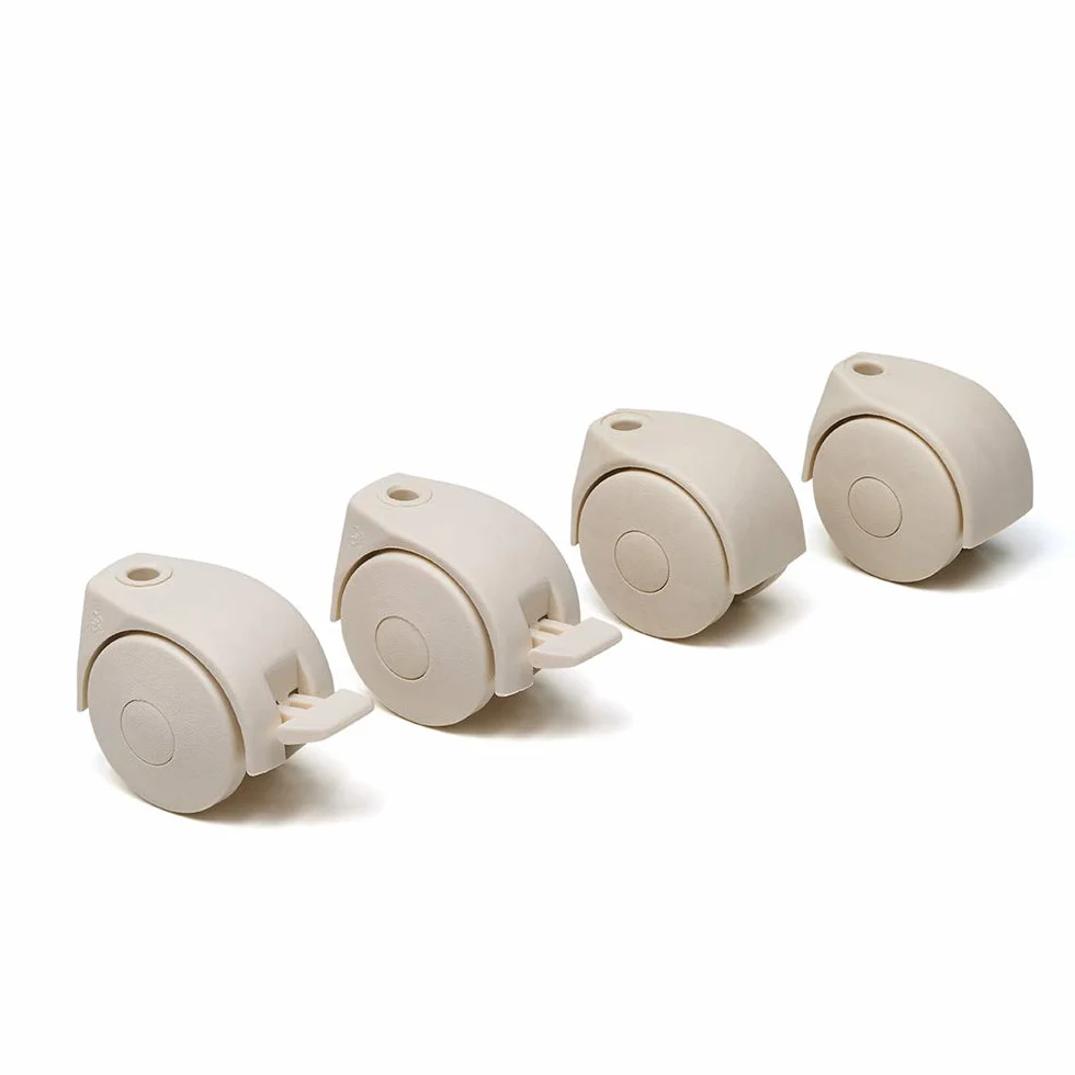 Foppapedretti 4 Ruote Nylon, Ricambio per Lettini e Bagnetti, Piroettanti, 2 Ruote con Freno, Sostituzione Semplice, Rendono Agevolo lo Spostamento, Crema
