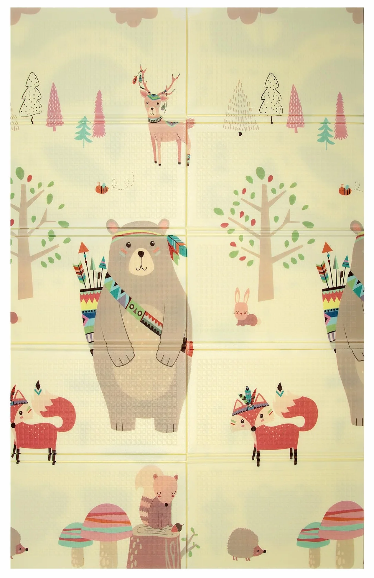 Humbi Tappeto bambini, tappetino per gattonare, schiuma XPE, bifacciale, barra piatta, impermeabile, extra large, tappeto per bambini, antiscivolo, 120x180 orsetti, volpi e macchinine