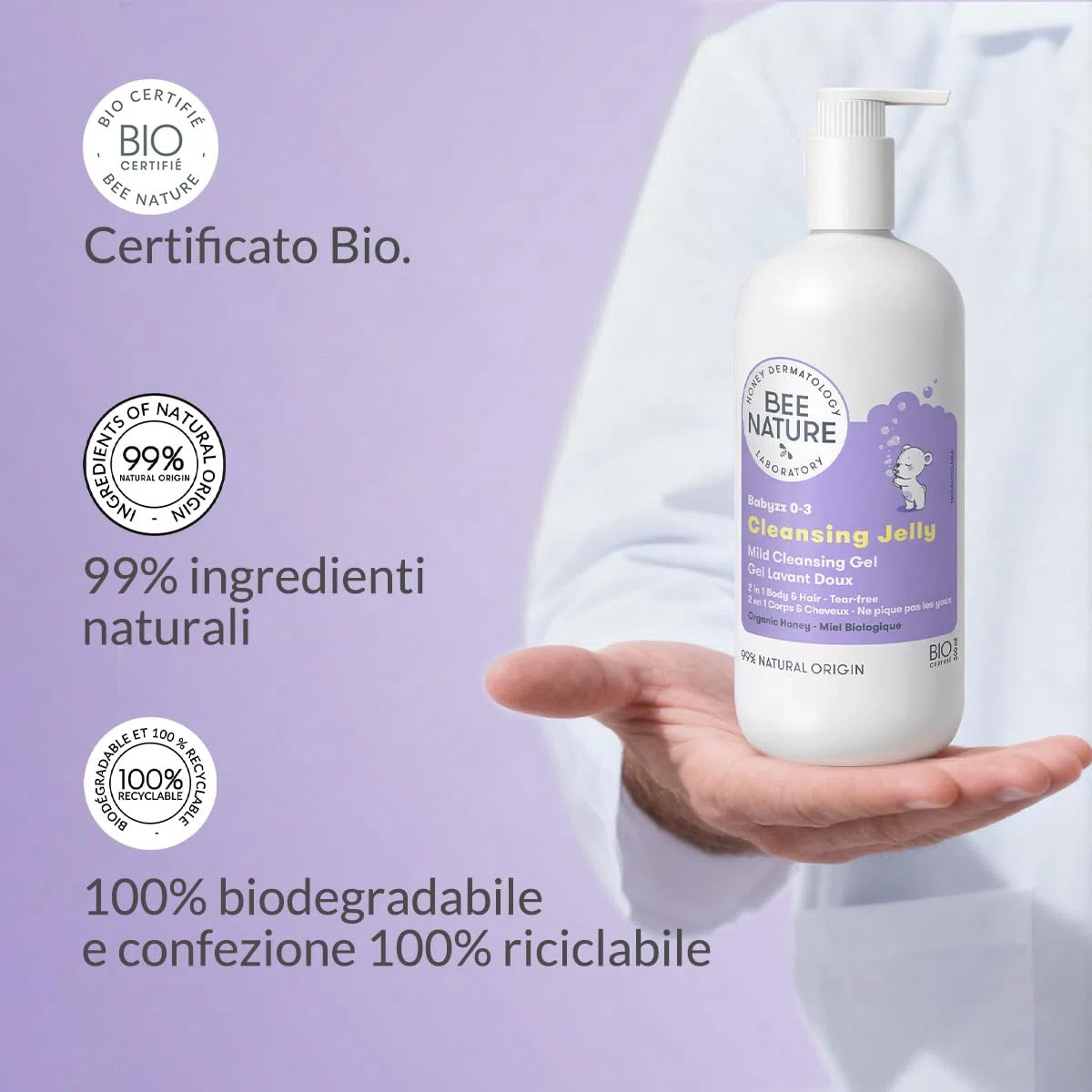 Bee Nature - 2 in 1 Detergente per Neonati - Allevia l'eczema - Organic Honey - Deterge e Idrata - Senza Lacrime - Adatto ai Neonati con Pelle Secca e Sensibile - 500ml