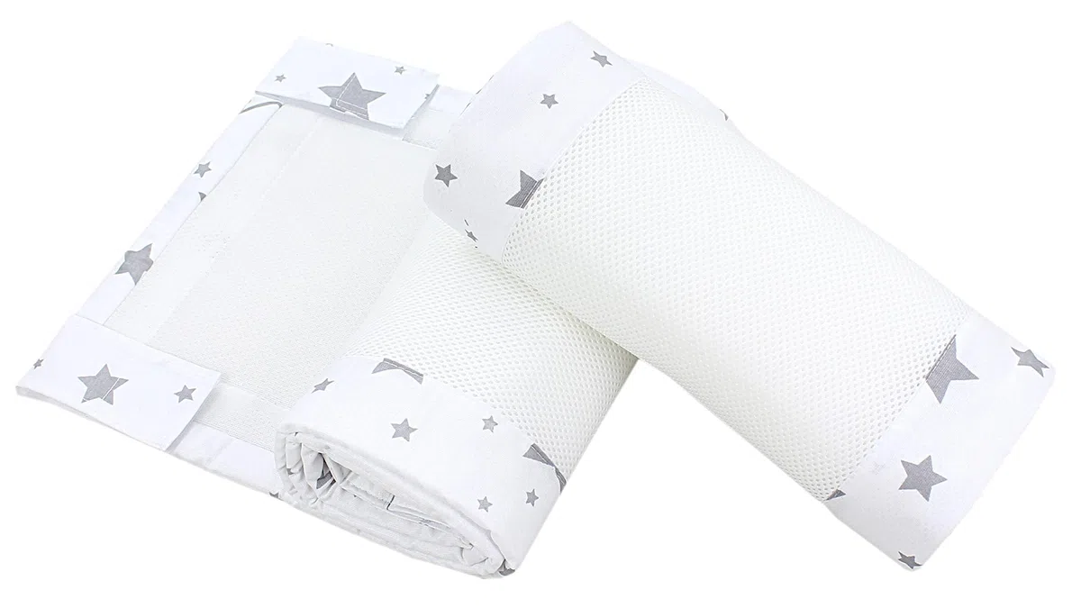 TupTam Protezione Paracolpi per Lettino Nido per Neonati Traspirazione Air Mesh 2 Pack, Grande Stelle Grigio/Bianco, ca.128 x 30 cm (per Lettino 140x70)