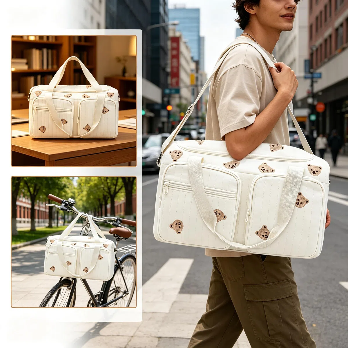 Borsa fasciatoio, borsa per ospedale, per nascita, grande borsa per il cambio del passeggino, borsa per il cambio della mamma, in cotone con ricamo, borsa da viaggio per il viaggio, la nascita in