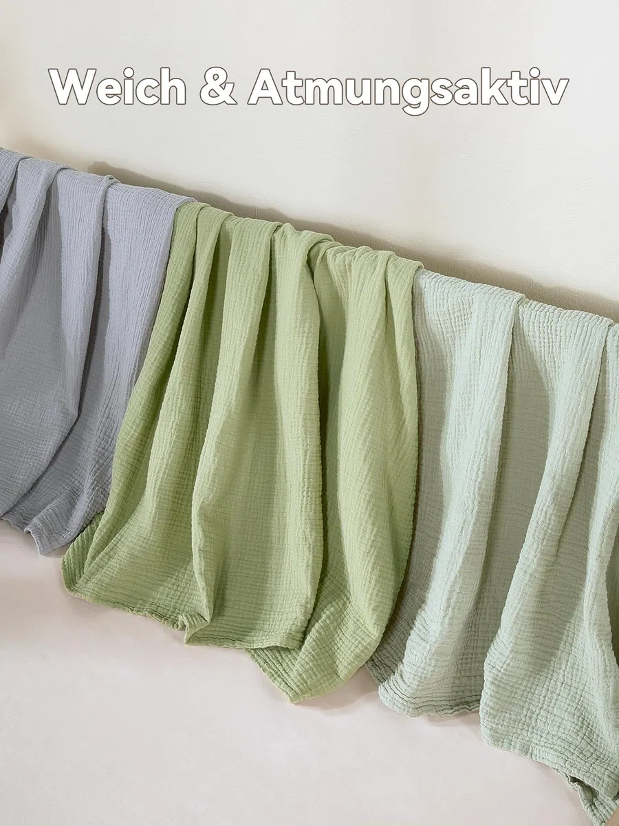 TILLYOU Set di 3 panni in mussola per bambini, 75 x 100 cm, coperta in mussola per bambini, 100% cotone, colore: grigio verde