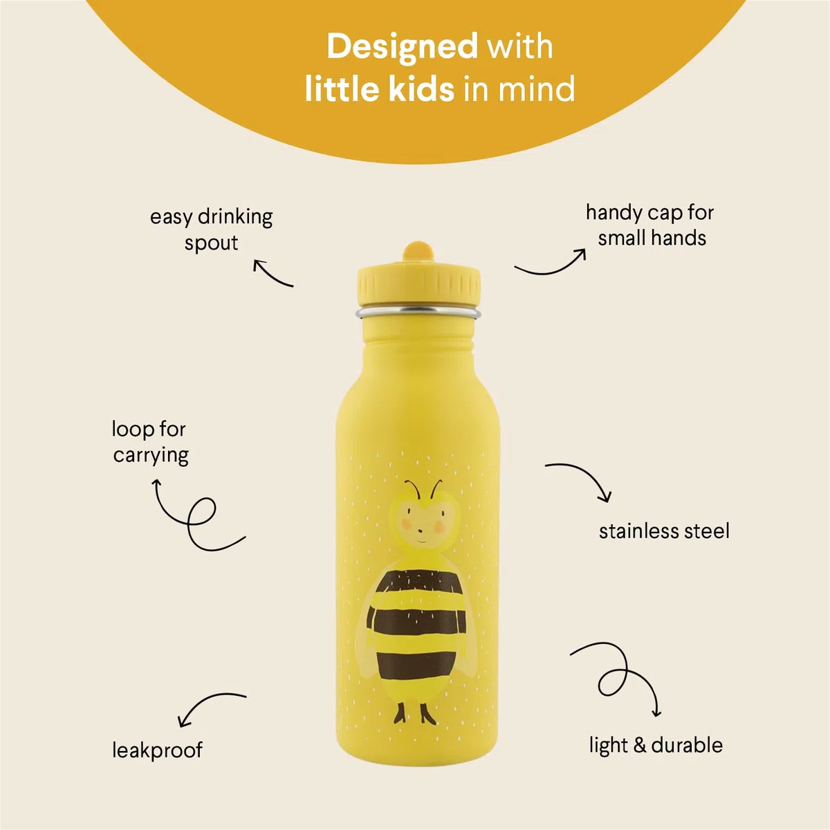 Trixie Baby Trixie – Borraccia per bambini in acciaio inossidabile, 500 ml – Mrs. Bumblebee (Bumblebee)