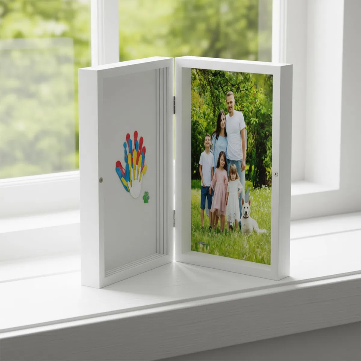 Set di impronte a mano per tutta la famiglia – Cornice con spazio per 4 membri della famiglia – per l'impronta a mano del bambino e come regalo di famiglia unico