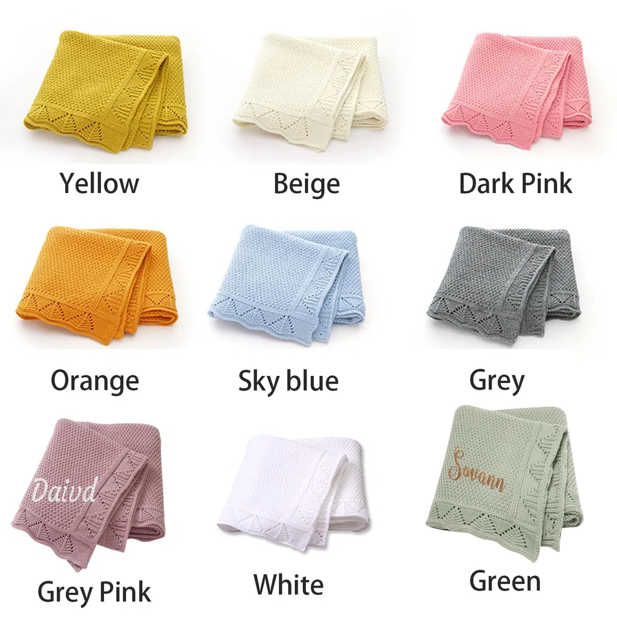 REEG Copertina per Neonato Lavorata A Maglia Personalizzata，Coperta con Nome Ricamato，Coperta per Passeggino in Maglia di Cotone (Grey Pink,Embroidered Name)