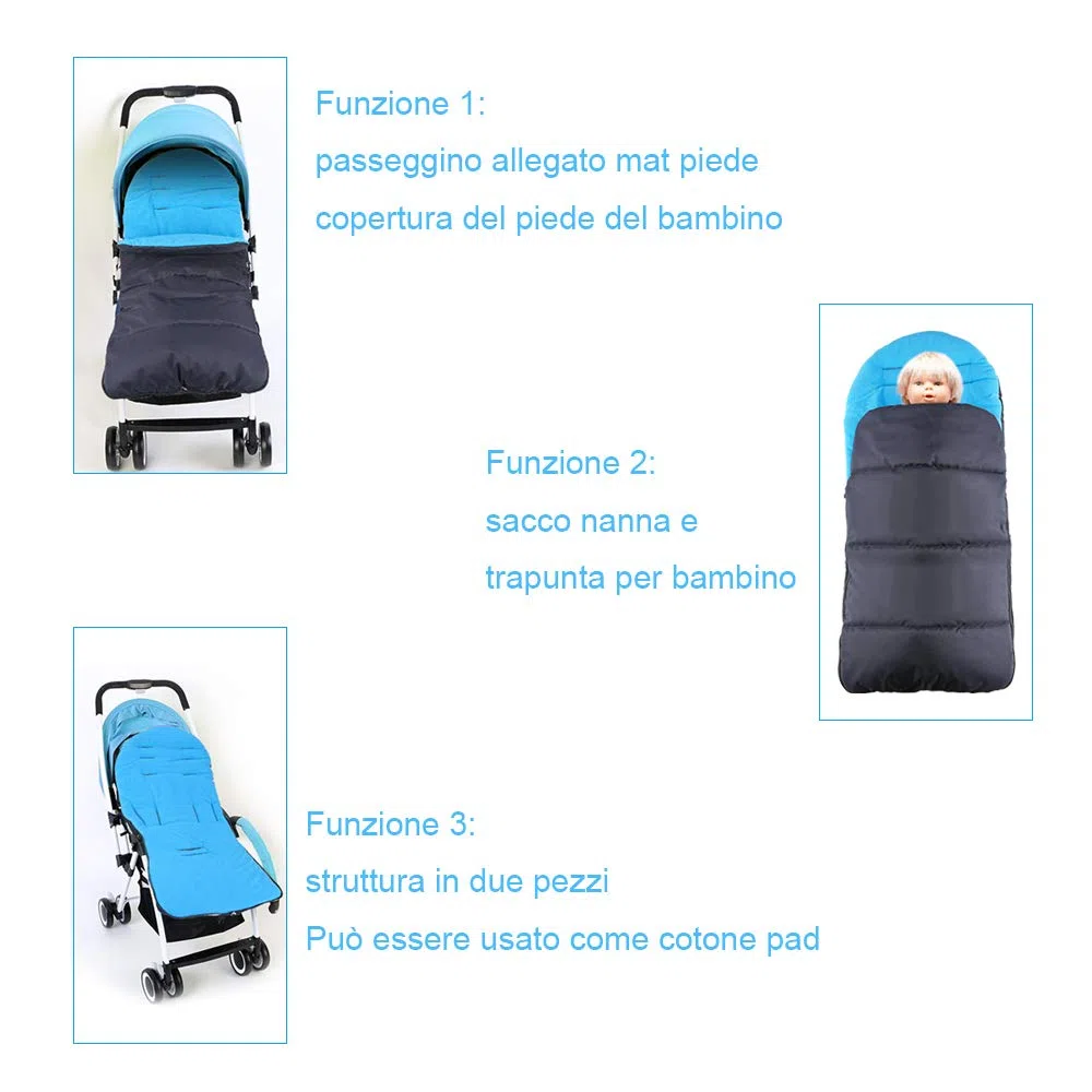 GOLDGE Coprigambe Universale Sacco Nanna Passeggino Allegato Mat Piede 3 in 1 Staccabile Confortevole Caldo Toe Copertura Bambino Carrello Coton