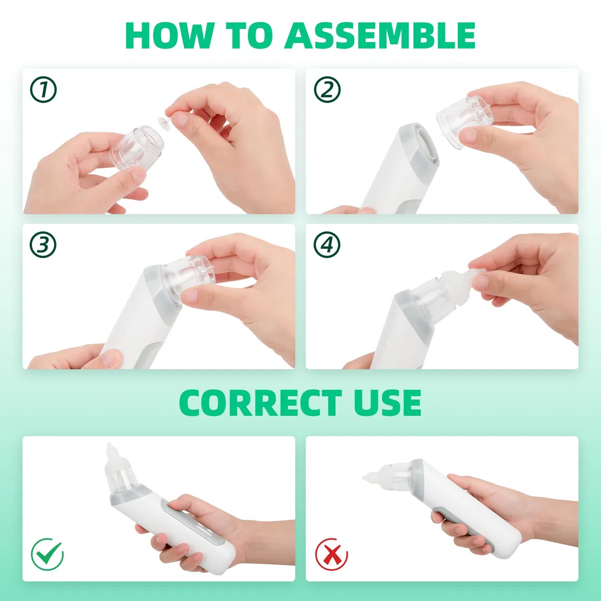 Aspiratore nasale neonato - Aspiratore nasale per neonati e bambini con 5 livelli di aspirazione regolabili e 3 punte in silicone, funzione musicale e luci a LED