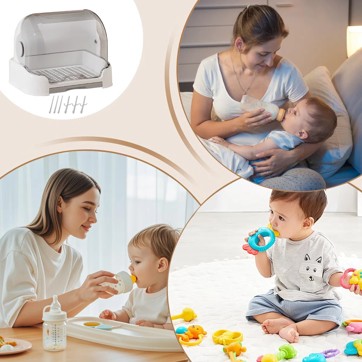 Organizzatore per biberon - scatola di stoccaggio del biberon | Container a scuola materna con supporto rimovibile | Grande scatola di stoccaggio con griglia di asciugatura per bottiglie di bambini