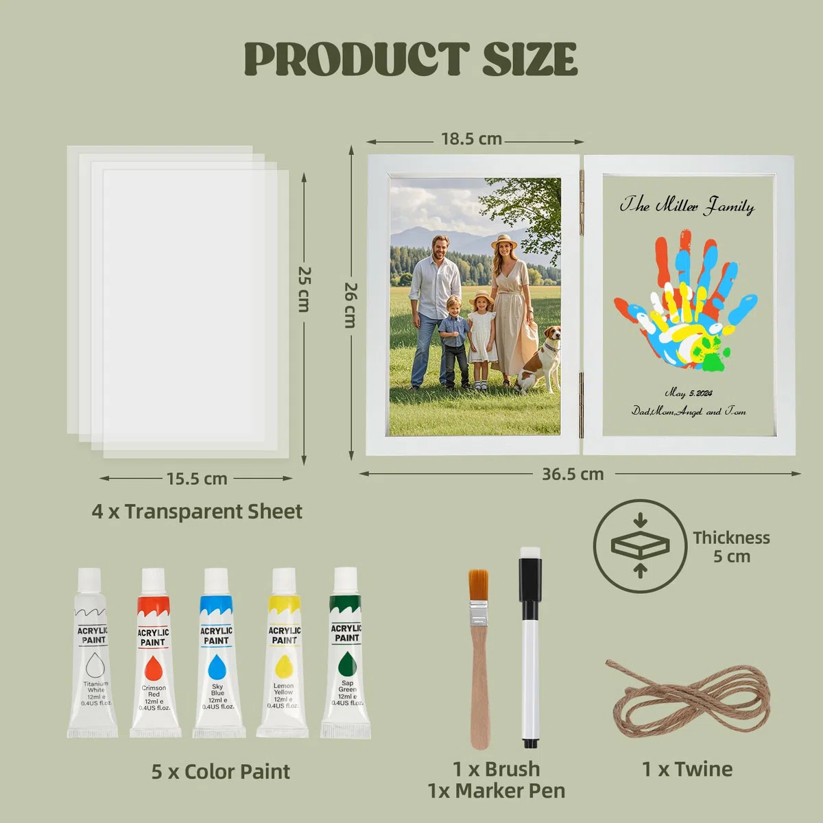 Nabance Kit Impronte Mani Famiglia 4 Pannelli In Plexiglas 5 Colori, Impronta Mani e Piedi Neonati Ideale per Anniversari, Regali di Nascita, Festa della Mamma, Festa del Papà, Bianco